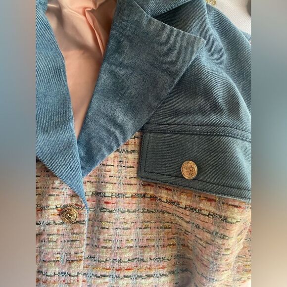 Peekskill Women's denim and tweed-type jacket with gold buttons - Picture 3 of 16